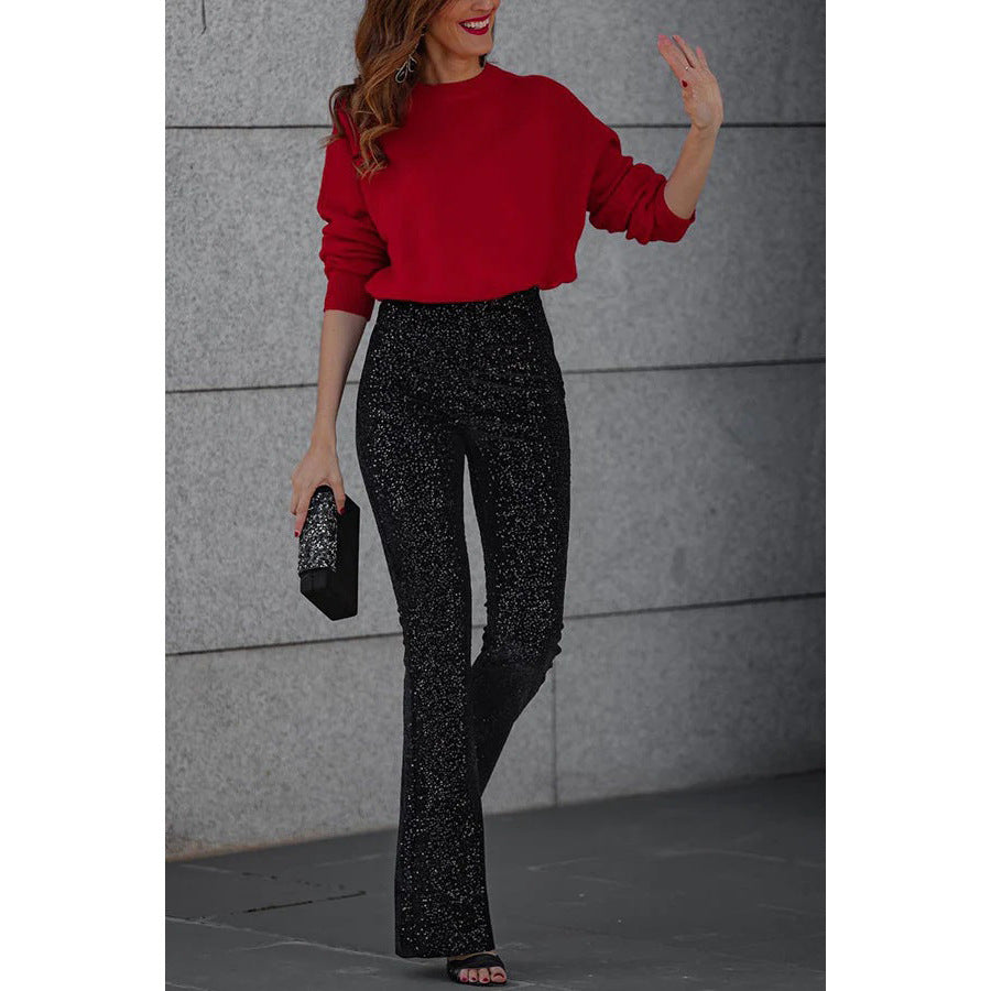 New Party Sequin Elasticated Waist Slim-Fit Stretchy Flare Ing Stylish Multicolor Pants