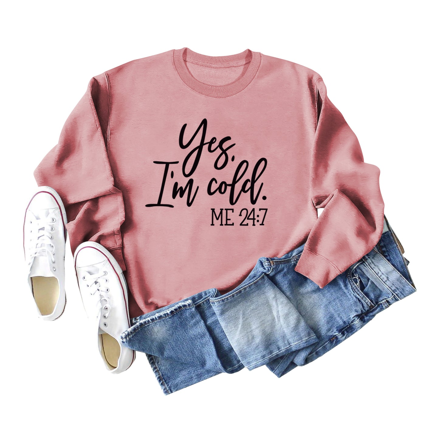 Loose Casual Letter Print Hoodie Yes 'I'm Cold New Crewneck Women's Wear