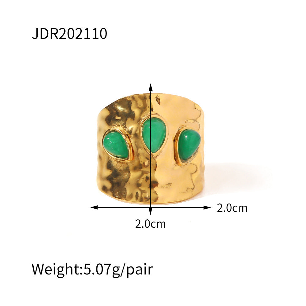 5pcs Vintage Stainless Steel Ring 18K Gold Plated Ring Set With Malachite Jewelry Accessories