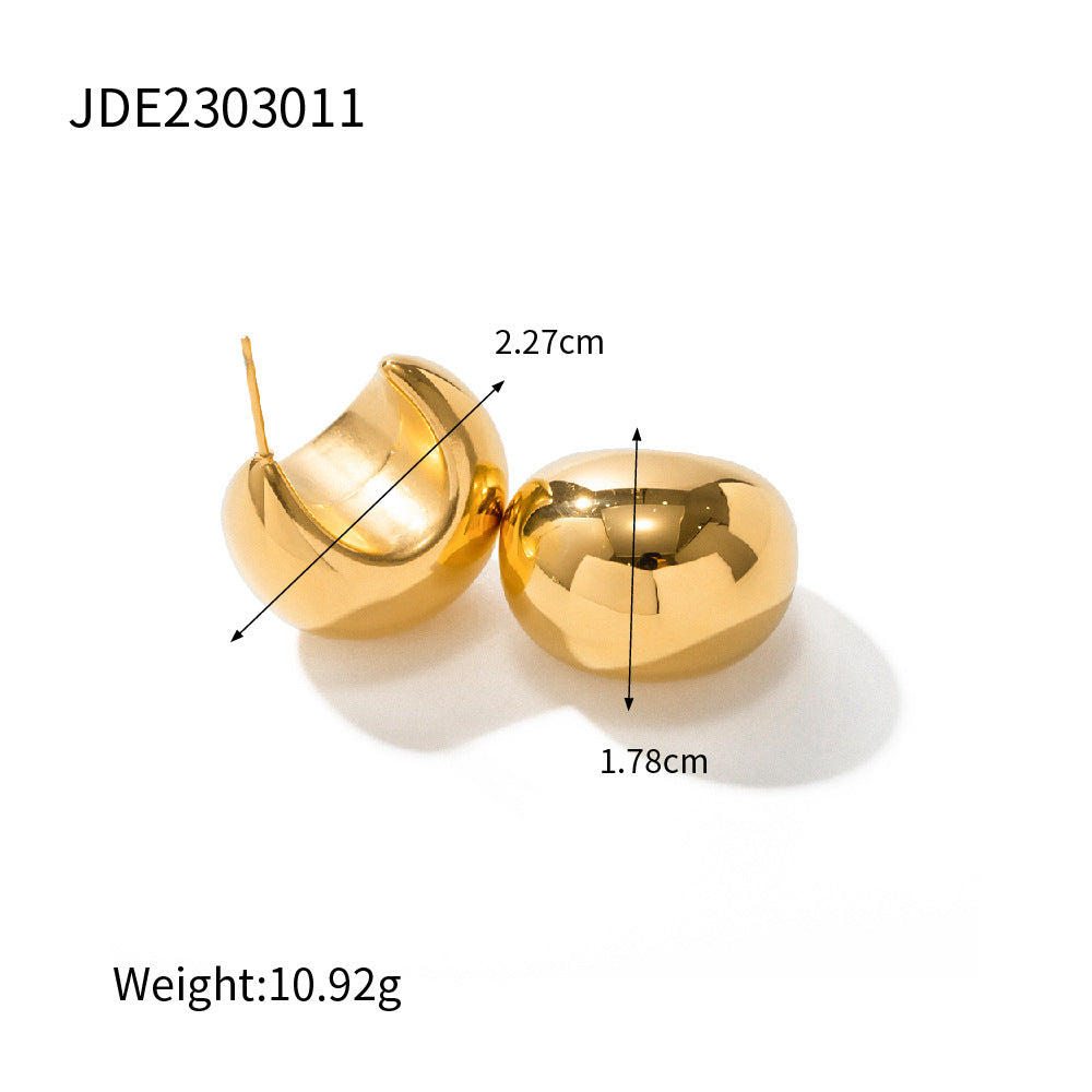 5pcs 18K Gold Chubby Drop Titanium Steel Earrings Women's Fashion All-Matching Geometric Earrings