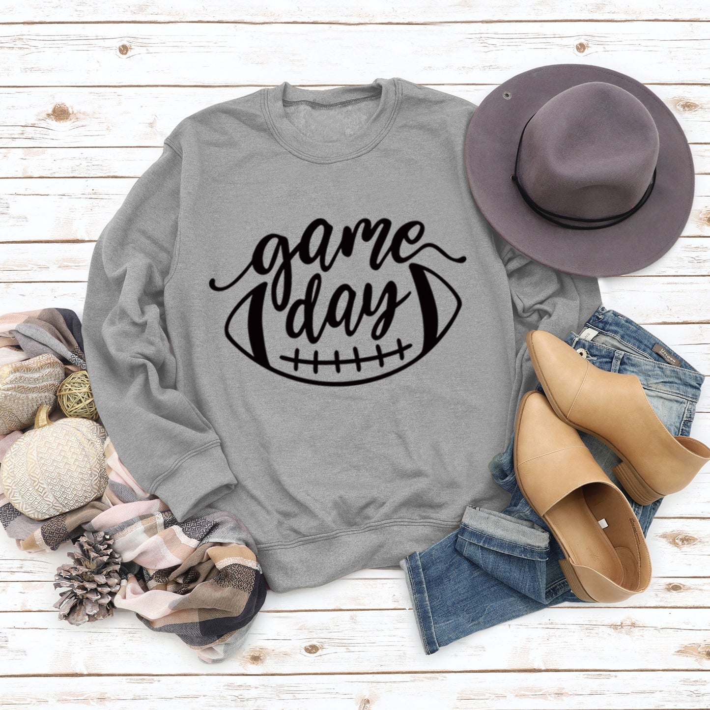 Game Day Baseball Letter-Loose Women's Crew-Neck Fall/Winter Long-Sleeved Shirt Plus Size Hoodie