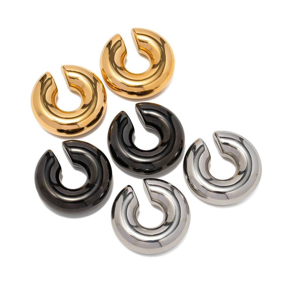 5pcs 18K Pure Gold Stainless Steel Thick Cylindrical Tube Hollow Ear Clip Does Not Fade Jewelry