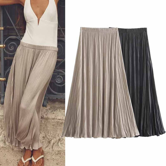 Women's Temperament Waist Pleated Skirt Long Skirt