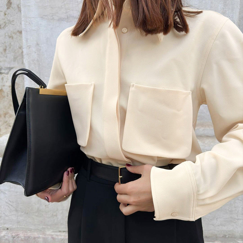 Apricot Lapel Temperament Design Commuter Women's Shirt New Spring Fashion Top Women