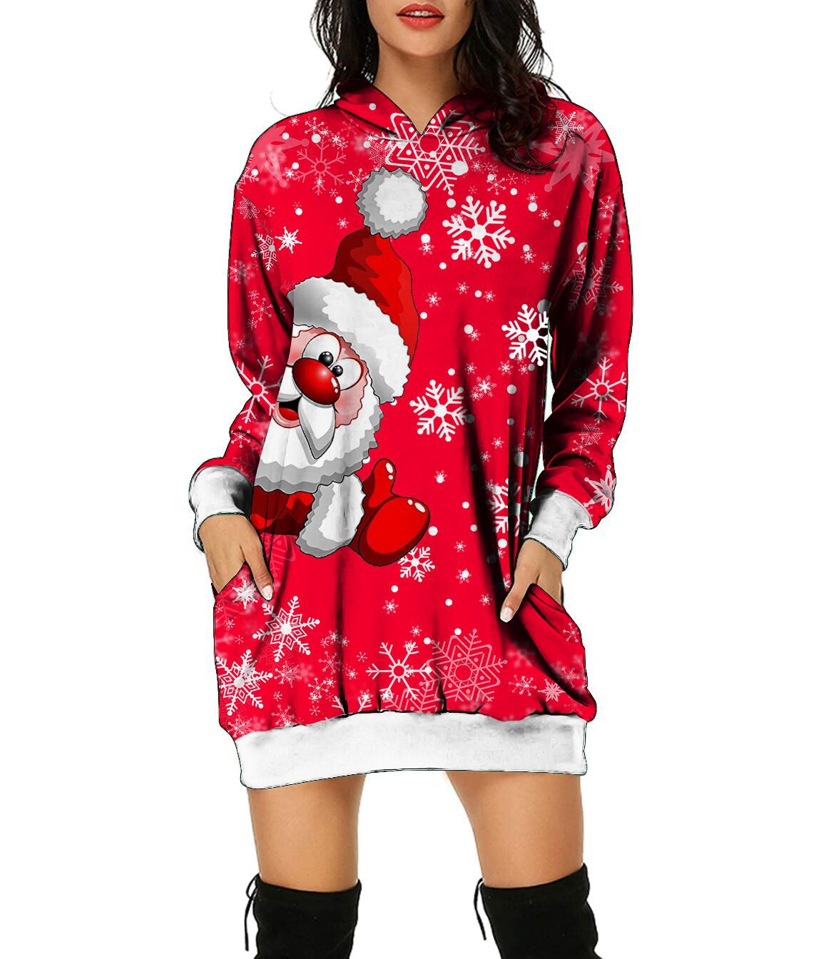 New Christmas Hoodie Moose 3D Printed Long Hoodie Autumn Loose Hoodie Dress