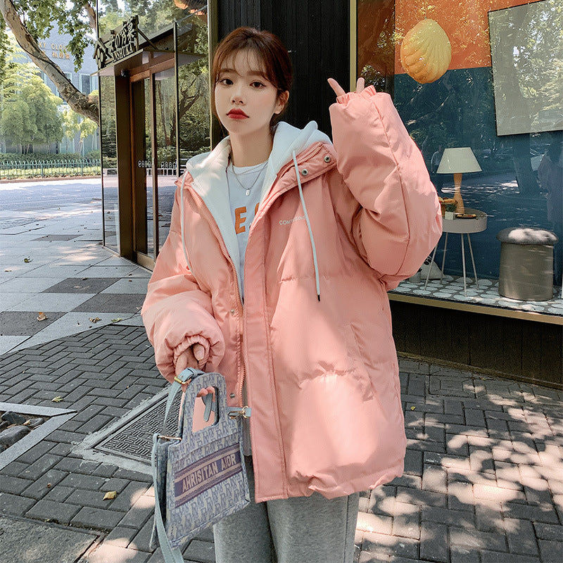 Winter Down Padded Jacket Women's New Large Size Hooded Padded Jacket  Version Fake Two Loose Padded Coat Tide