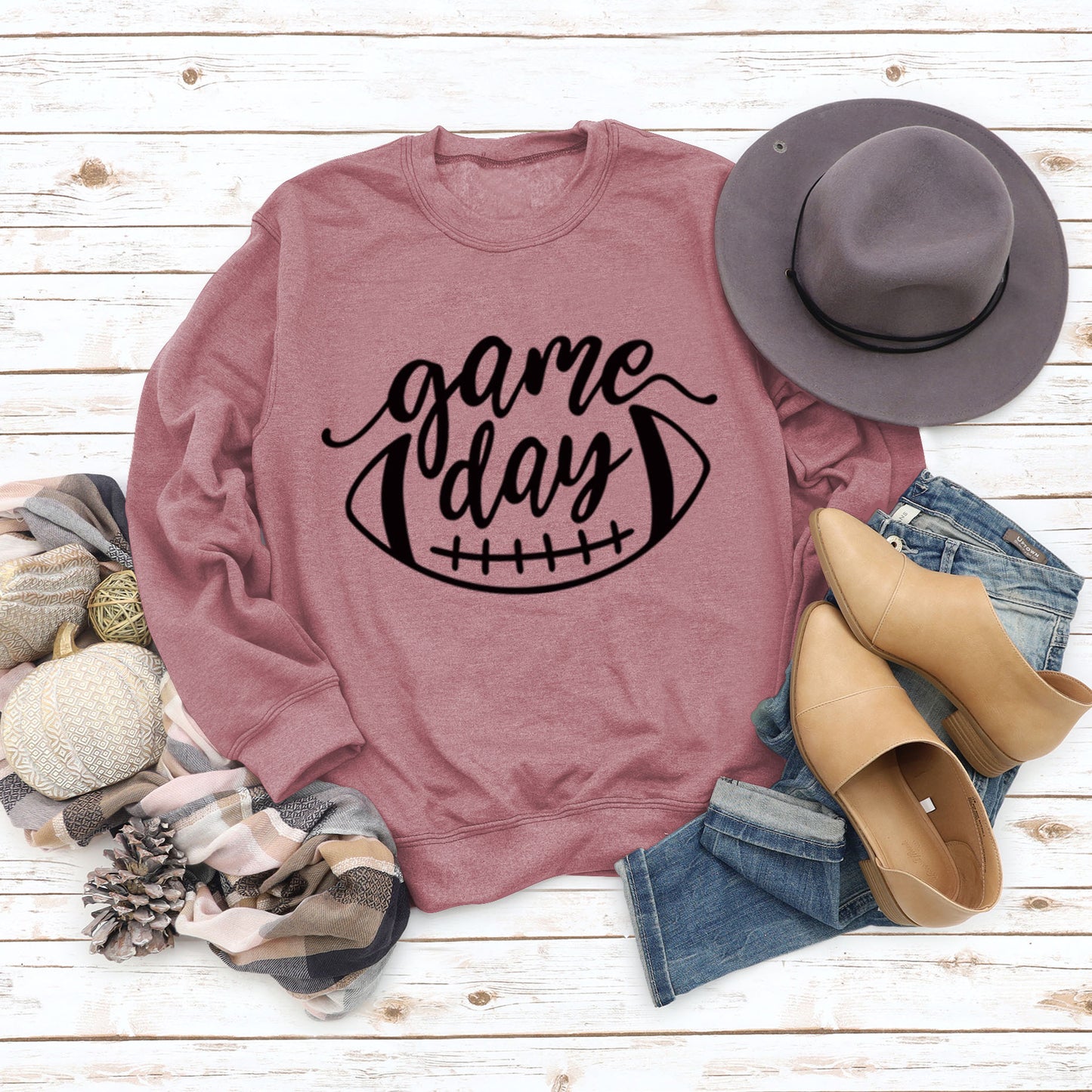 Game Day Baseball Letter-Loose Women's Crew-Neck Fall/Winter Long-Sleeved Shirt Plus Size Hoodie