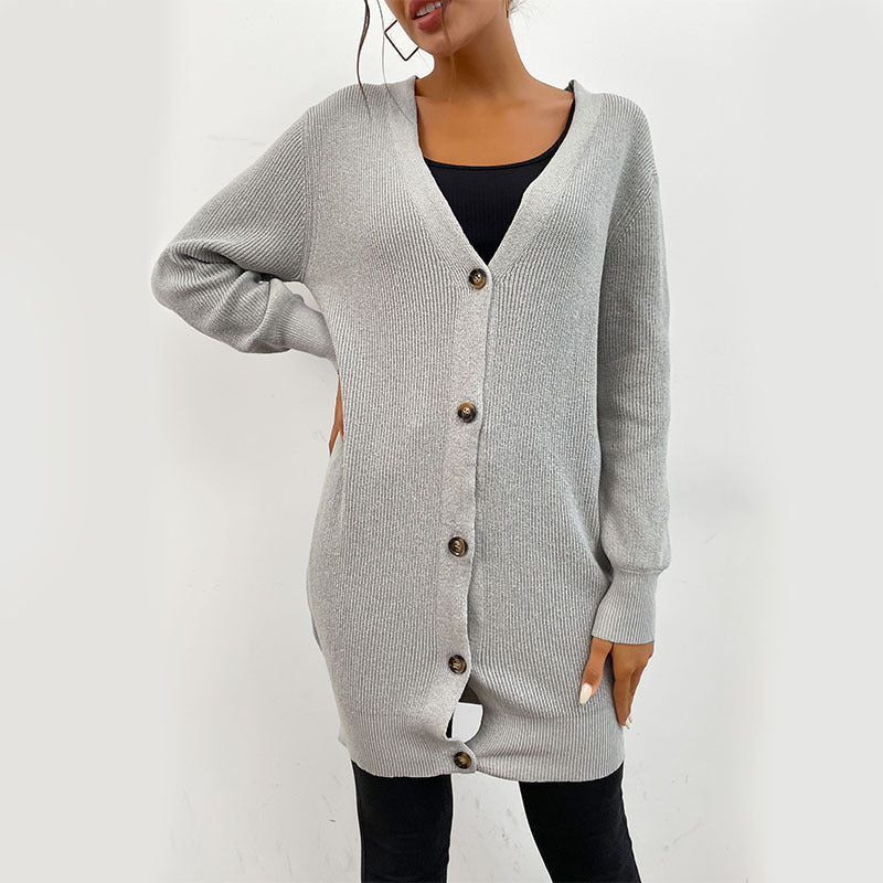 Chic Gray Long Open Front Sweater for Women