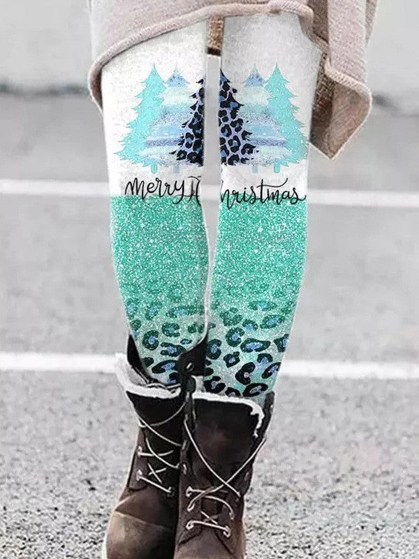 Christmas Personalized Printed Leggings Christmas Tree Sequin Printed Yoga Pants