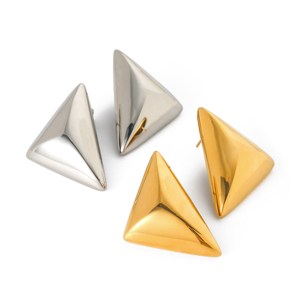 5pcs 18K Gold Stainless Steel Triangle Stud Earrings Year Of Stylish Design Earrings