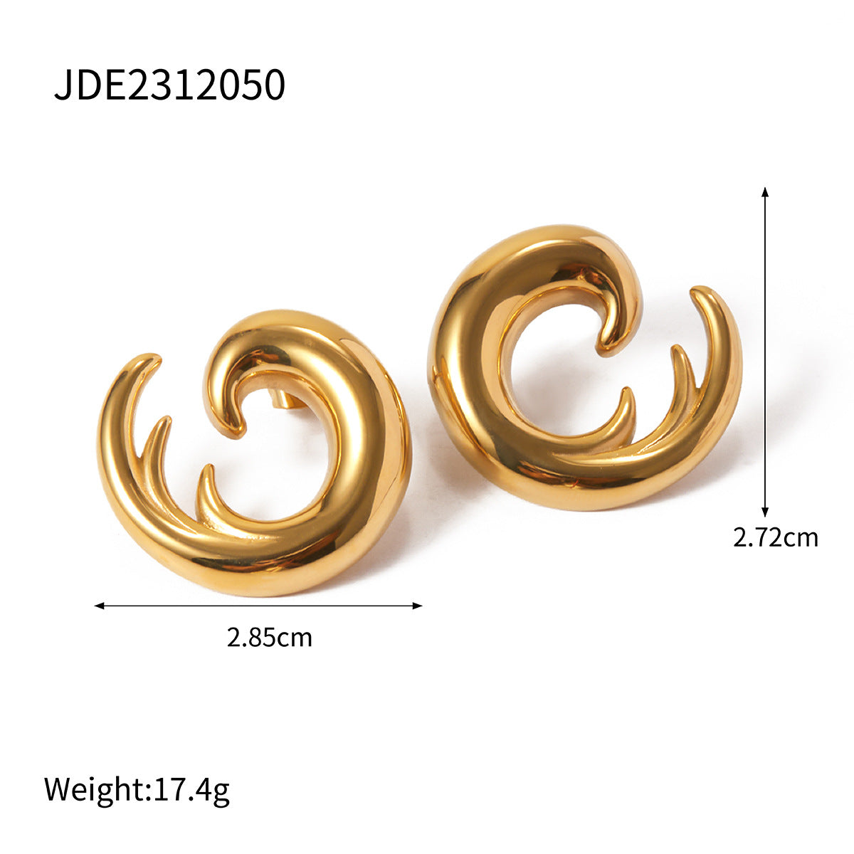 5pcs Women's Fashion All-Match Titanium Steel Earrings 18K Gold Stainless Steel Wave Texture Earrings