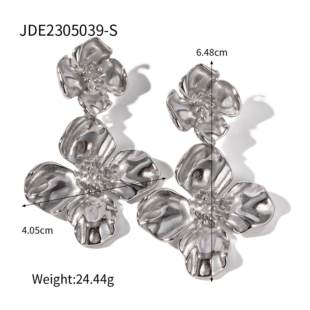 5pcs High-Grade Court Sense Titanium Steel Plated 18K Stainless Steel Double Flower Pendant Necklace Does Not Fade Necklace For Women Jewelry