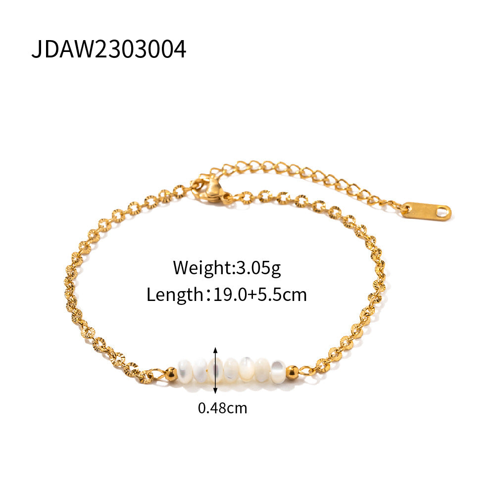 5pcs Titanium Steel Bracelet 18K Gold Stainless Steel Chain Round Shell Bead String Women's Titanium Steel Anklet Jewelry