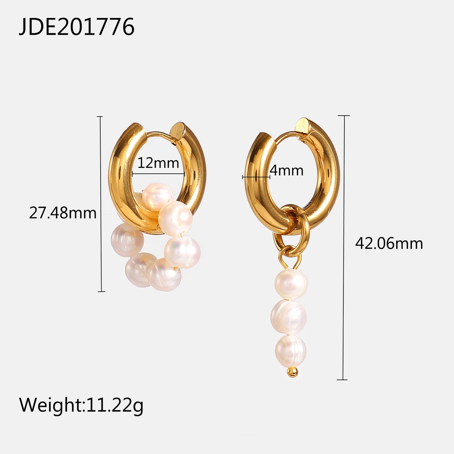 5pcs Earrings 18K Gold Plated Asymmetrical Natural Light Pearl Pendant Earrings Jewelry