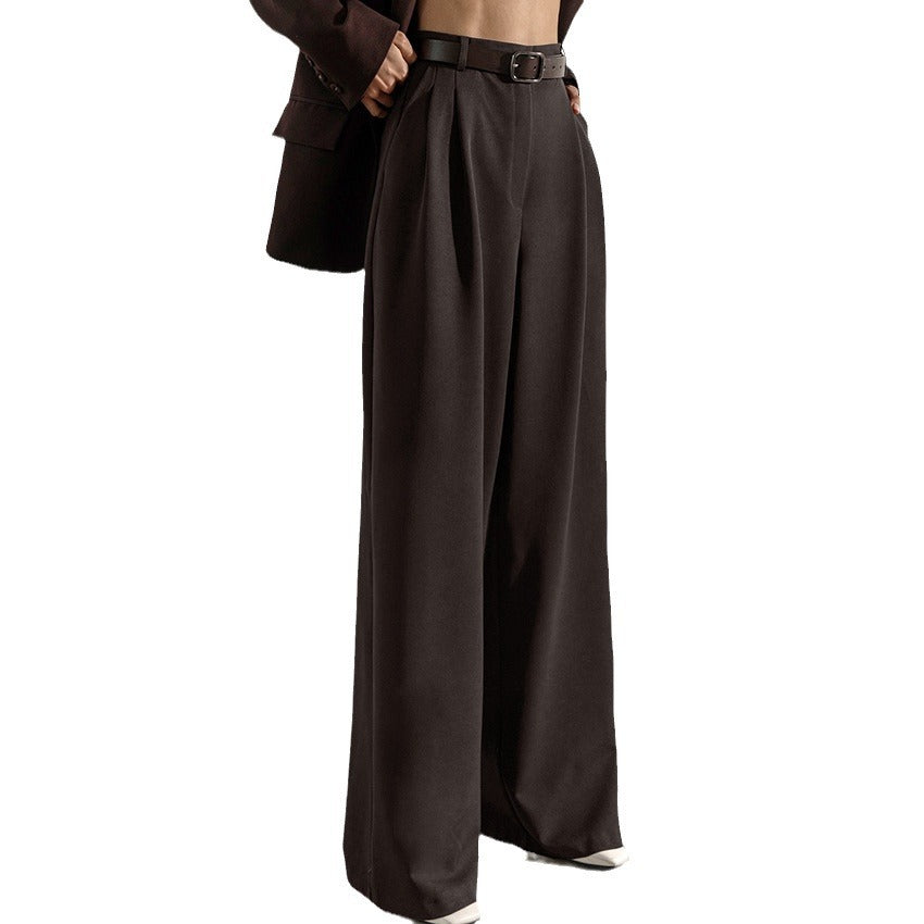 Spring Retro Classic Fashion Solid Color Loose High-Waisted Straight Pants Commuter Women's Casual Pants