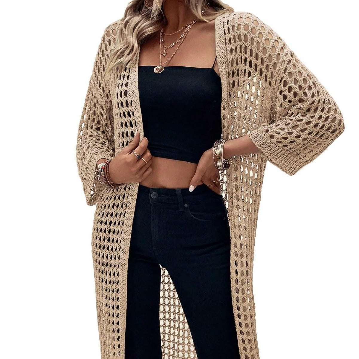 Overseas Sweater Coat Summer New Hollowed-Out Knitted Long Cardigan