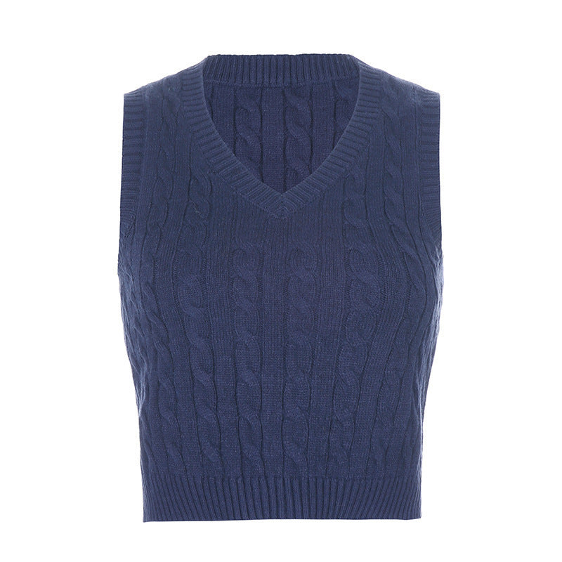 Spring And Autumn Solid Color Temperament Commuter Pullover V-Neck Knit Vest Sleeveless Sweater