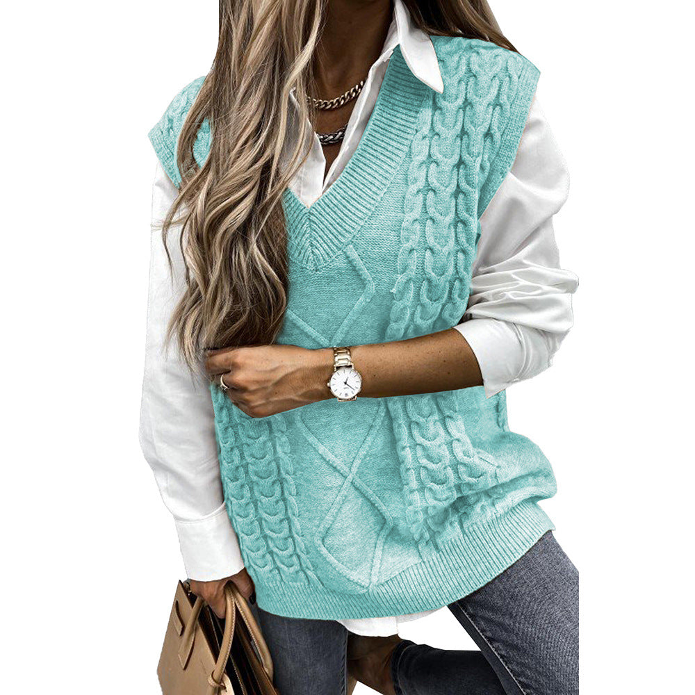 Winter New Solid Color Women's Vest Sweater Long Sleeveless Top Sweater