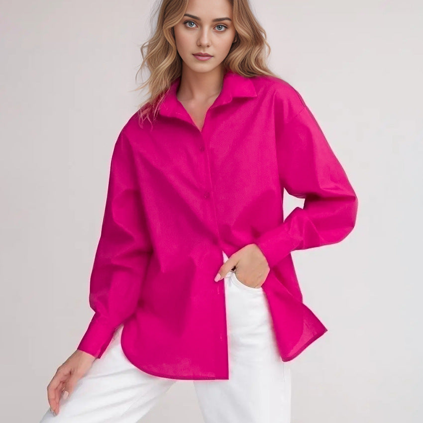 Spring Fashion Wildberries Loose Simple Commuter Lapel Long Sleeve Solid Color Shirt Simple Women's Wear