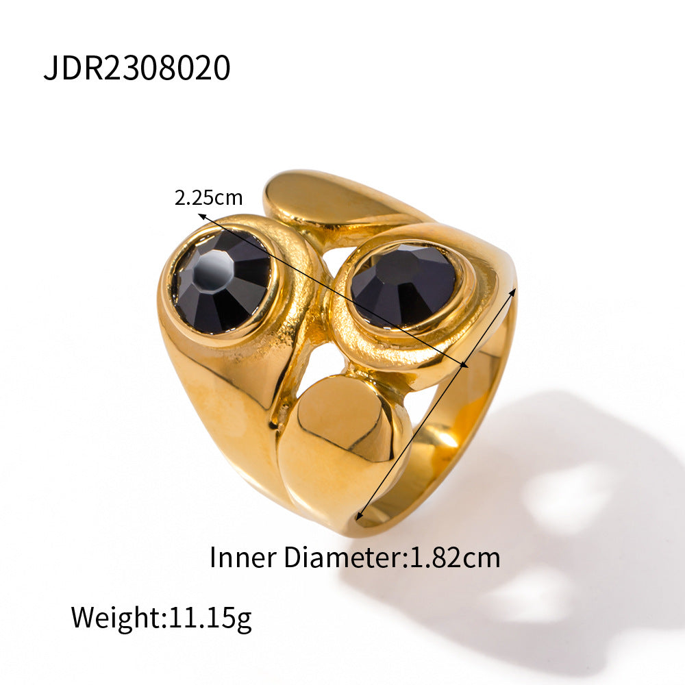 5pcs 18K Gold Stainless Steel Set Asymmetrical Zircon Ring Style Geometric Ring Does Not Fade Jewelry