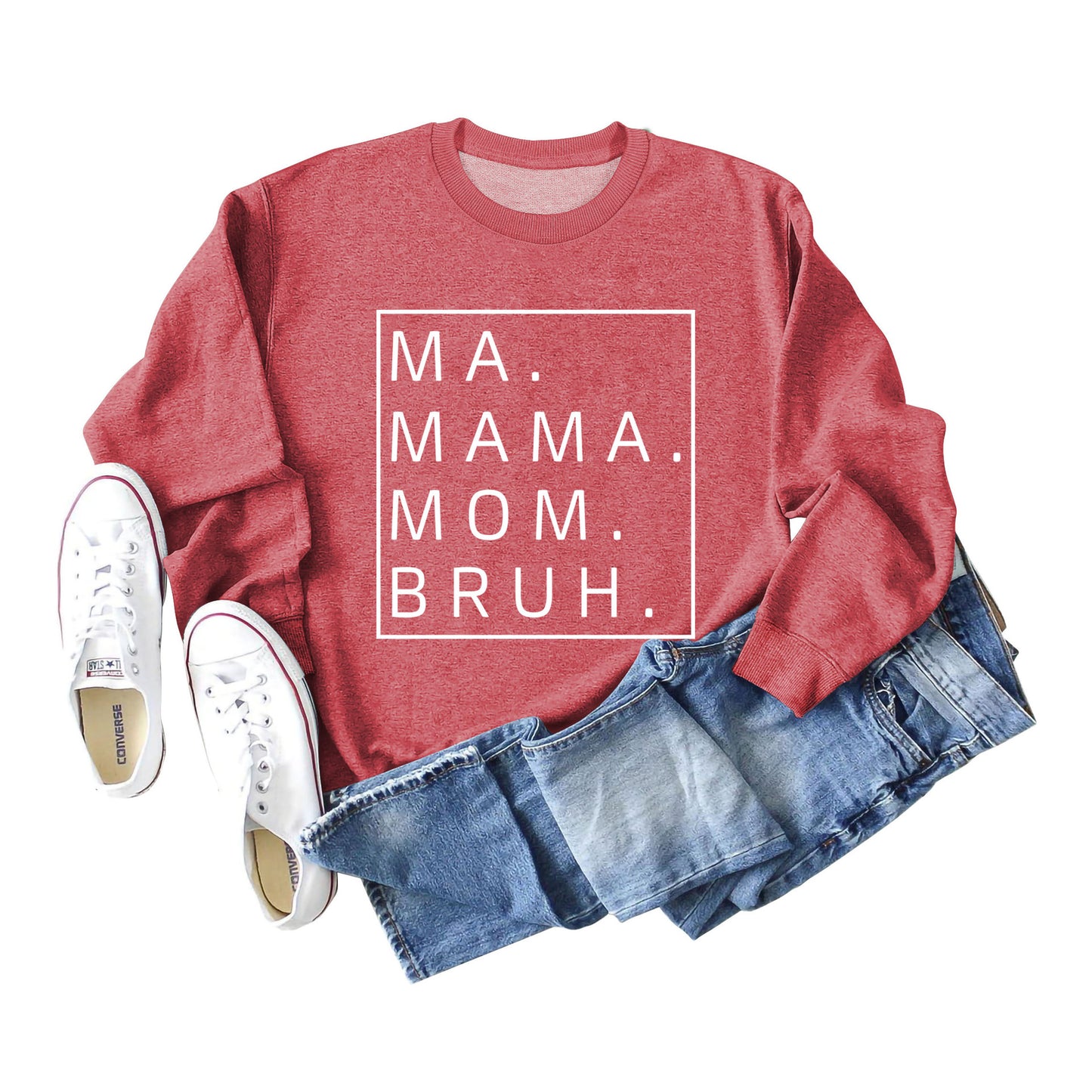 Ma Mama Mom Bruh Letter Loose Fall/Winter Base Long-Sleeved Plus Size Hoodie