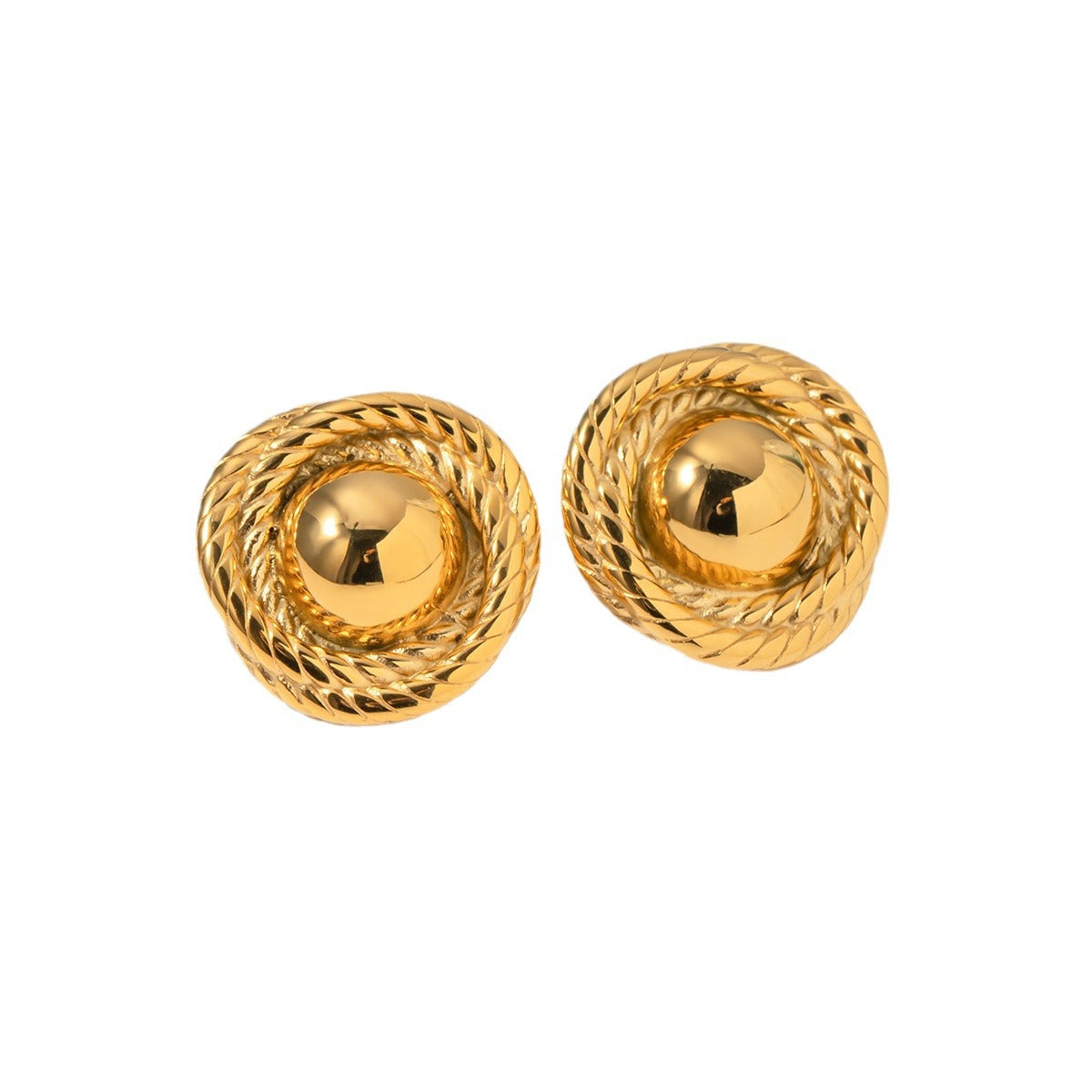 5pcs New 18K Gold Stainless Steel Thread Texture Round Earrings Stainless Steel Jewelry Fashion Personality Ladies