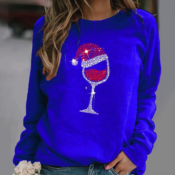 Christmas Pattern Printed Long Sleeve Round Neck Hoodie Woman