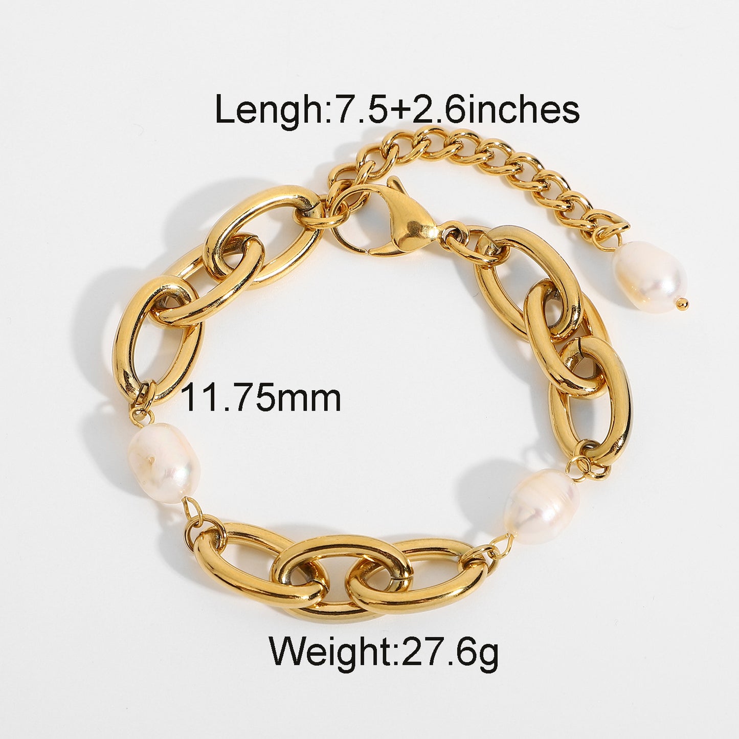 5pcs 18K Gold Plated Stainless Steel Pearl Bracelet 12Mm Oval Chain Chunky Bracelet Jewelry Women