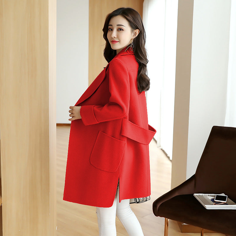 Fashion All-In-One Counter Quality Pure Wool Hand-Stitched Medium Length Double-Sided Cashmere Overcoat