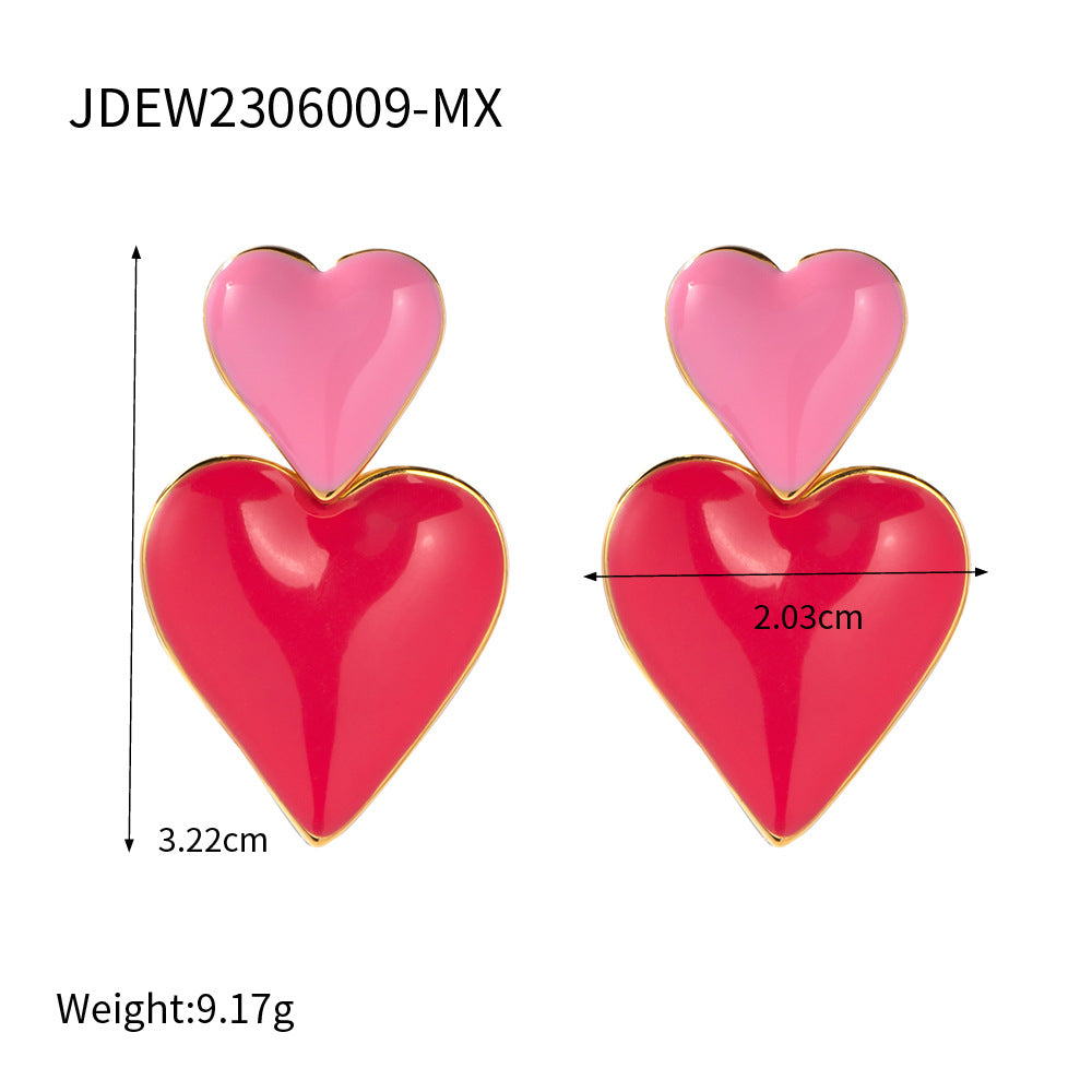 5pcs Jewelry 18K Gold Plated Heart Drop Oil Pendant Earrings Simple Design Sense Of Temperament Fashion