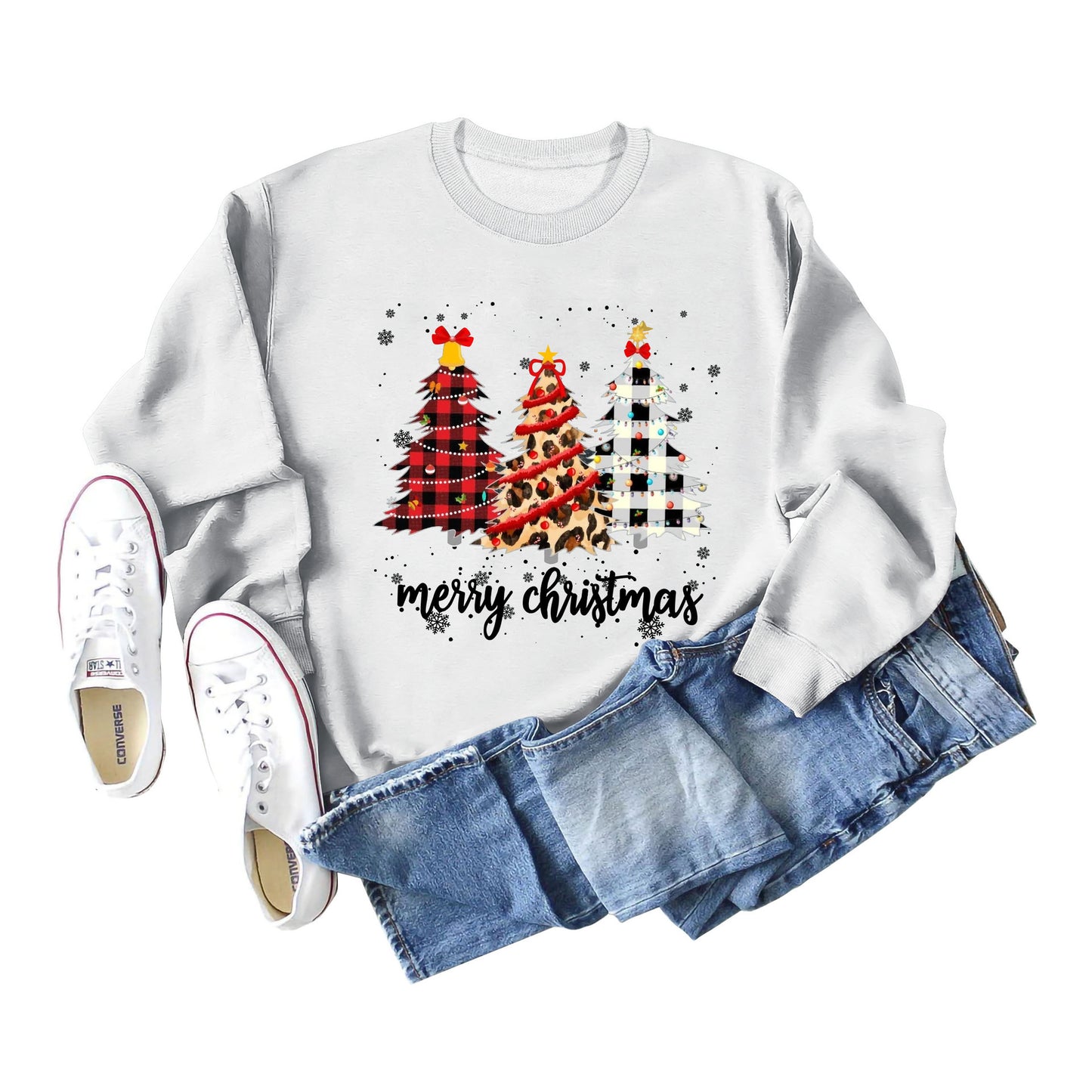 Merry Christmas Tree Round Neck Letter Christmas Long Sleeve Hoodie Woman