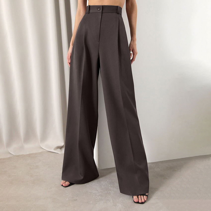 Spring Retro Classic Fashion Solid Color Loose High-Waisted Straight Pants Commuter Women's Casual Pants