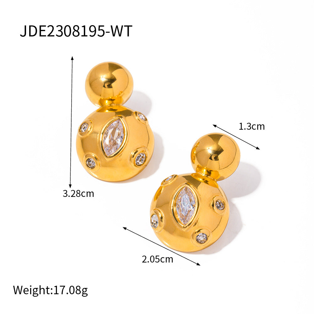 5pcs 18K Gold Stainless Steel Chubby Double Round Ball Drop Earrings For Women Accessories