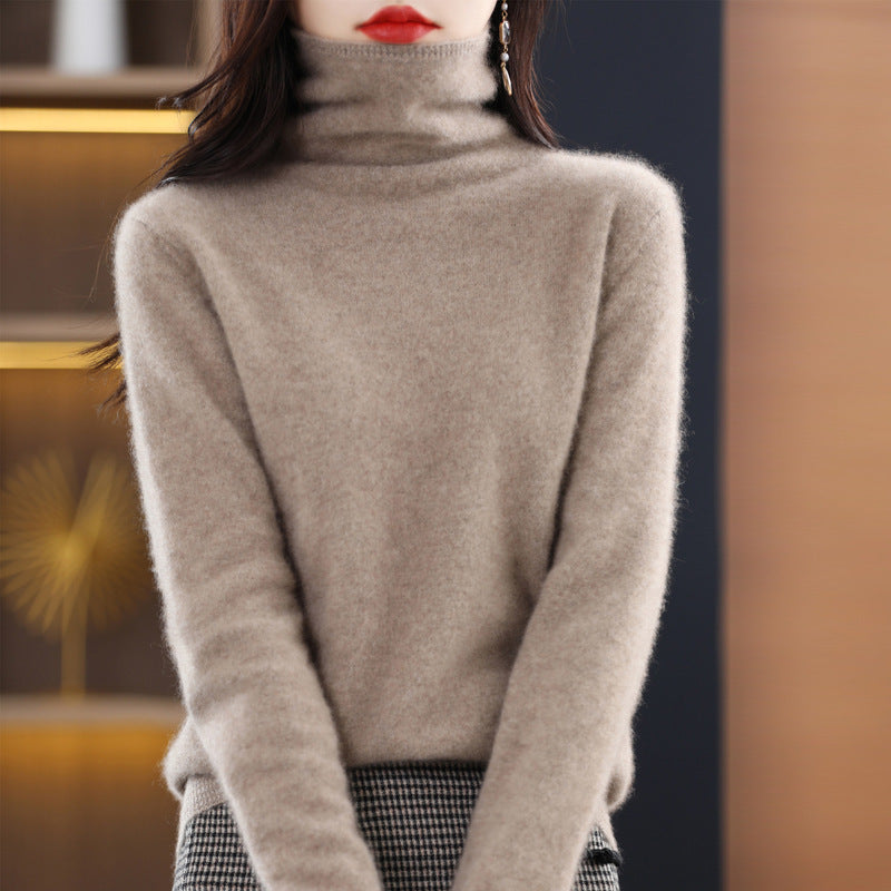 Seamless Pile Neck 100 Woolen Sweater Women's Pullover Knitted Bottom Turtleneck Cashmere Sweater