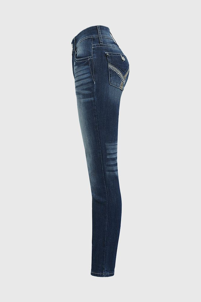 Button Front Mid Waist Skinny Jeans