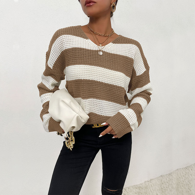 Thin Long-Sleeved Striped Sweater for Women