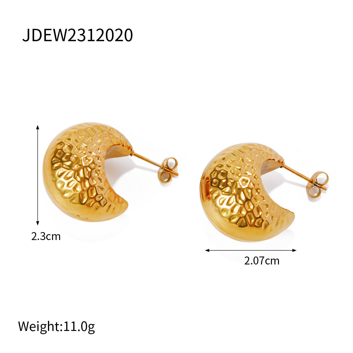 5pcs 18K Gold Stainless Steel Hammer Chubby Earrings Stainless Steel Jewelry