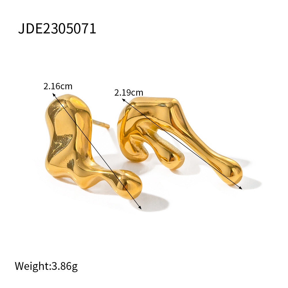 5pcs Style 18K Gold Stainless Steel Left And Right Style Irregular Creative Earrings Do Not Fade Earrings