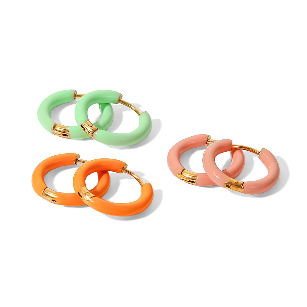 5pcs Summer New Women's Fashion Earrings Stainless Steel Light/Light Orange/Light Green Dripping Jelly Colored Ring Earrings