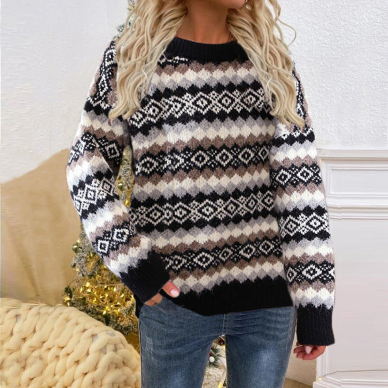 Women's Autumn And Winter New Christmas Round Neck Knitted Pullover Sweater Coat