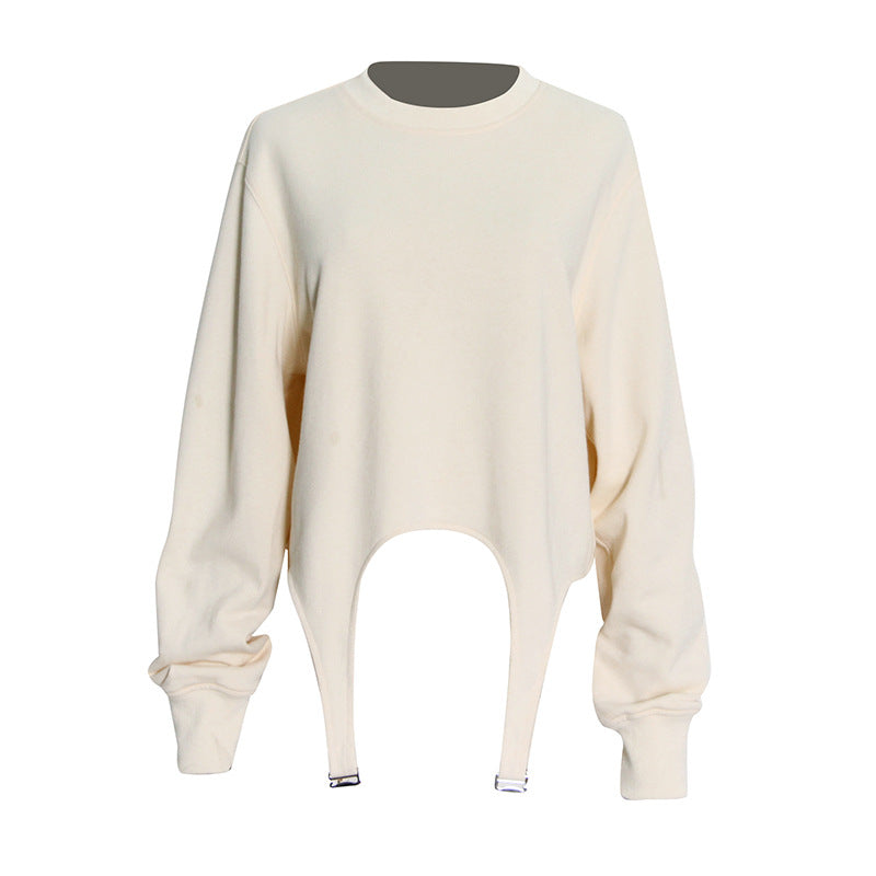 Round Neck Pullover With Irregular Hem Short Hoodie In The Spring Of The New Small Korean Version Of The Design Of Women's Clothing