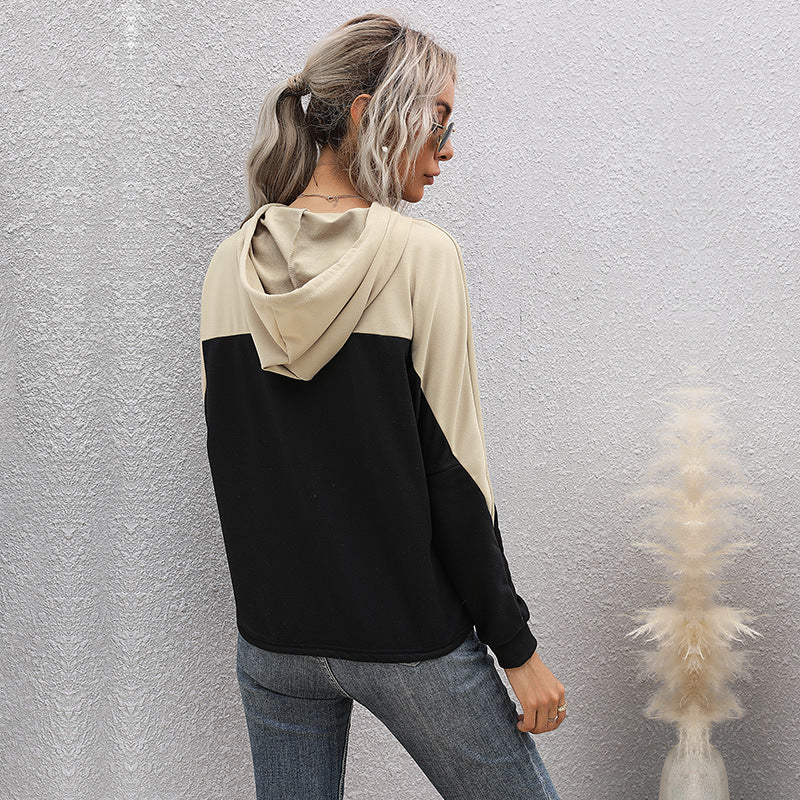 Fashion Women's Autumn And Winter Long Sleeve Splicing Loose Hoodie Women Hooded