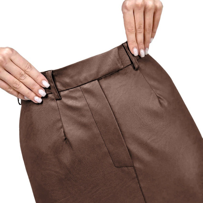 Pu Leather Skirt Plus Velvet Skirt Autumn And Winter New Commuter Temperament Women's Wear