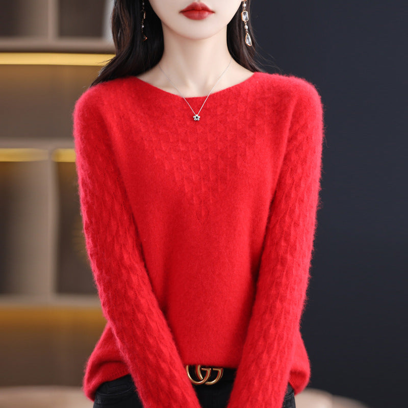 Early Spring New 100 Woolen Sweater Women's Round Neck Sweater Hollowed Out All-Over Cashmere Sweater Base