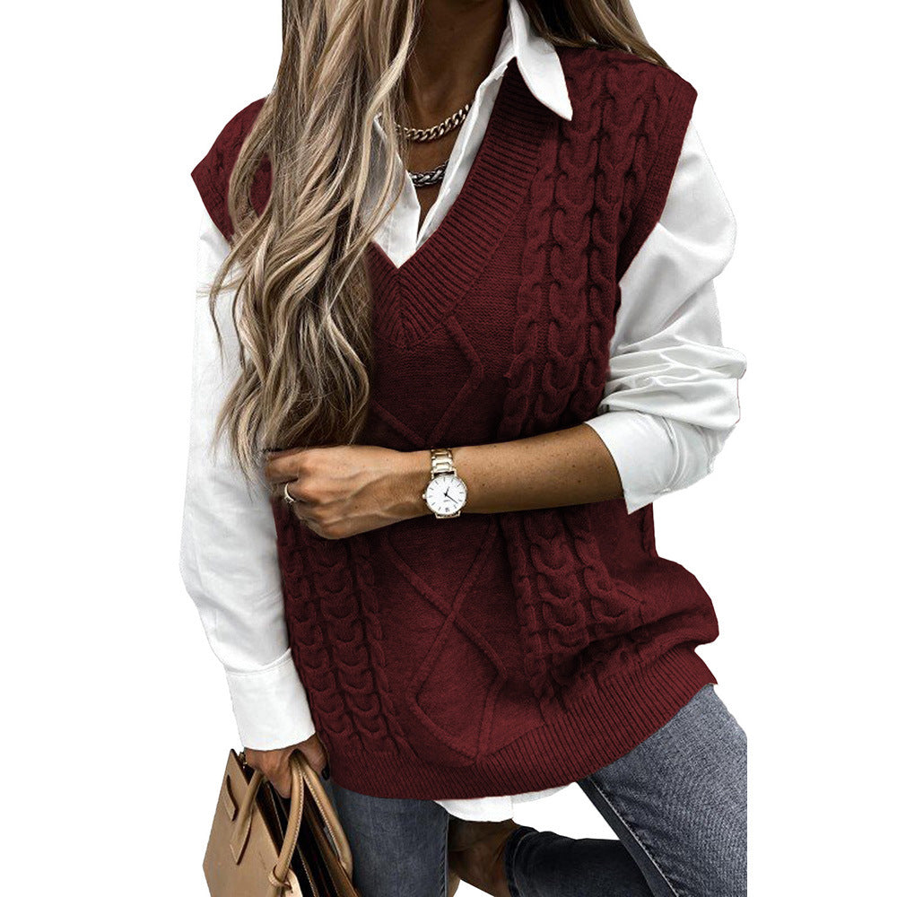 Winter New Solid Color Women's Vest Sweater Long Sleeveless Top Sweater