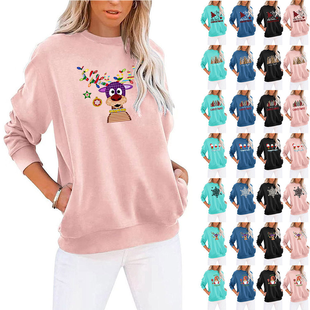 Autumn And Winter New Christmas Printed Hoodie Long-Sleeved Round Neck Hoodie