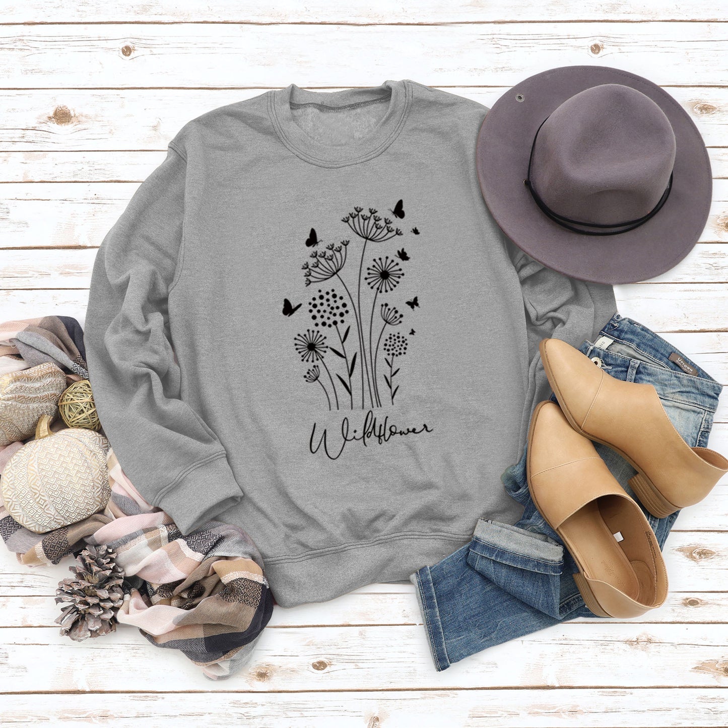 Wildflower Butterfly Letter Print Loose Casual Fall/Winter Long Sleeve Ebay Plus Size Hoodie