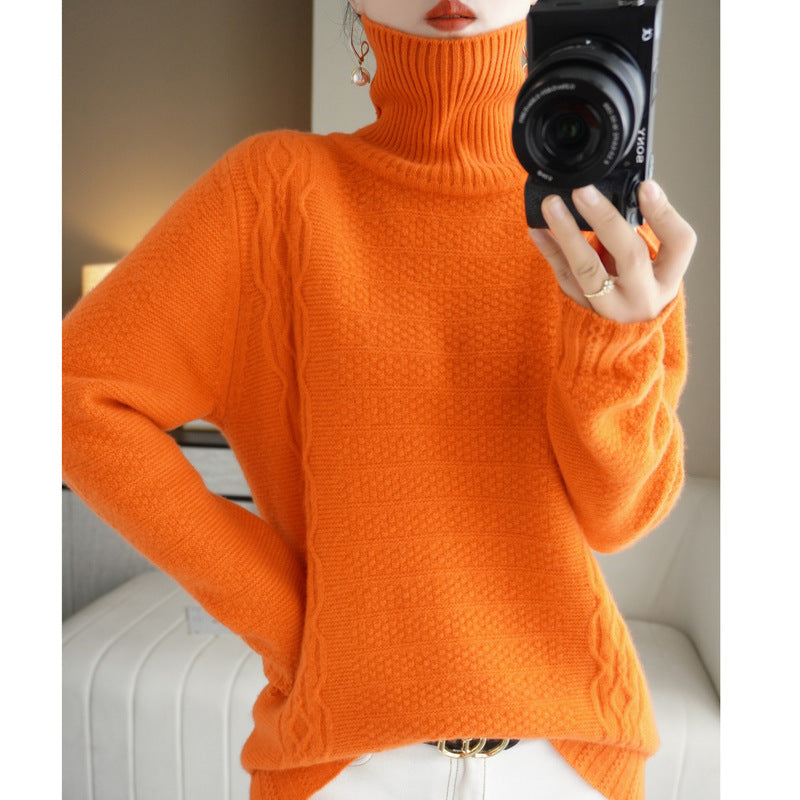 Autumn And Winter Turtleneck 100 Woolen Sweater Autumn And Winter New Thick Turtleneck Loose Solid Color Pullover Base Sweater