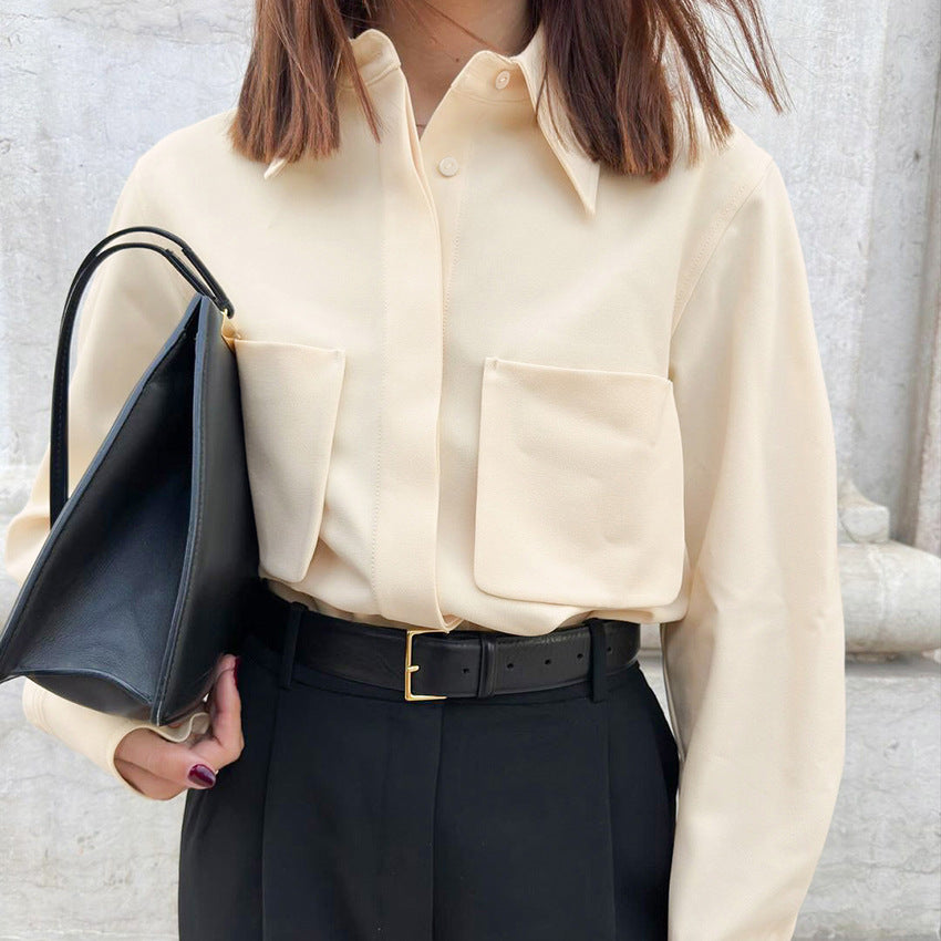 Apricot Lapel Temperament Design Commuter Women's Shirt New Spring Fashion Top Women