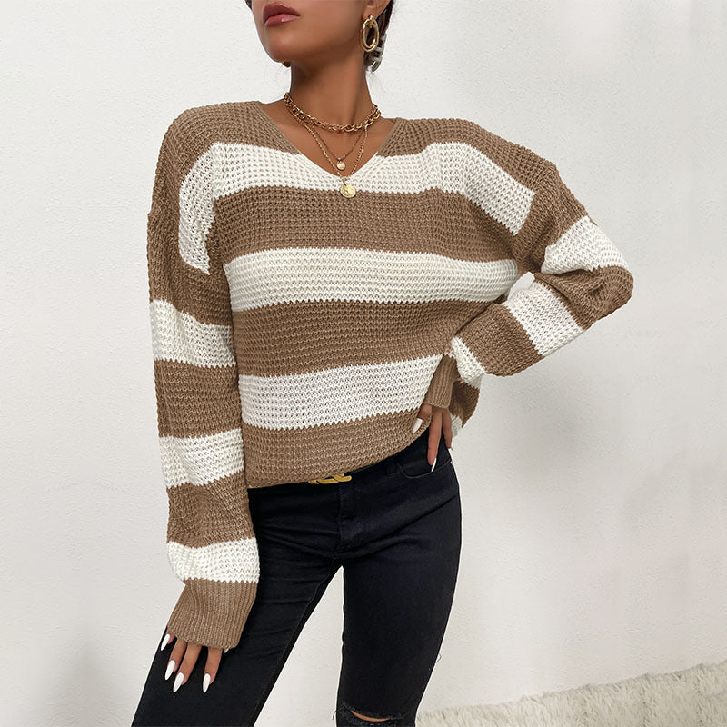 Thin Long-Sleeved Striped Sweater for Women